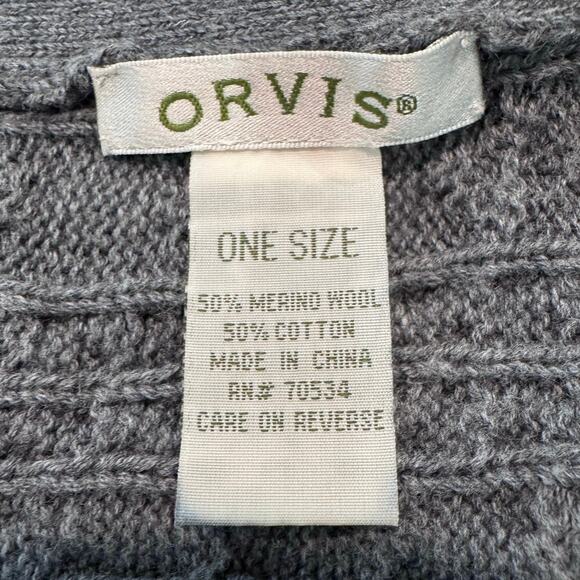 Orvis Gray Cable Knit Wool Blend Poncho Cape Sweater Shawl One Size Cozy - Picture 4 of 6